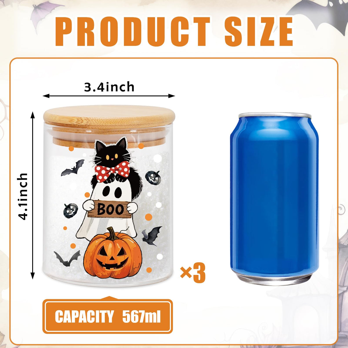 JarThenaAMCS 3Pcs Halloween Glass Storage Jars with Airtight Lid Ghost Pumpkin Truck Decorative Canisters Sets for Home Kitchen Countertop