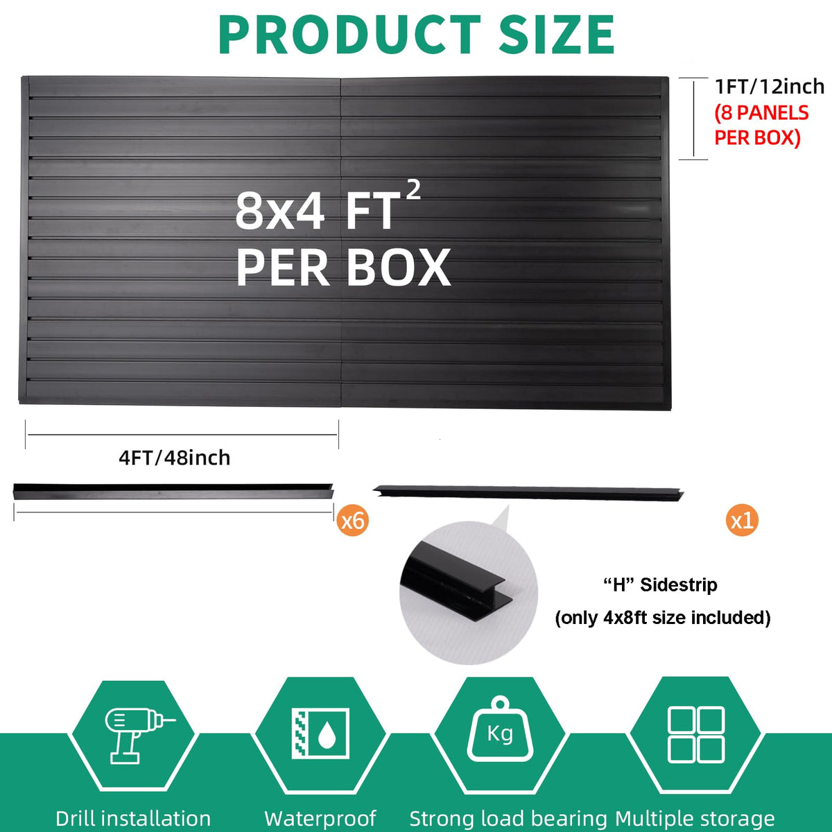 FRAYSCENT Slat Wall Paneling Garage Slat Wall Storage Systems Slatwall Panels Power Tool Organizer Wall Mount, PVC Garage Storage & Organization Products Slate Board (Black, 4ft x 8ft)
