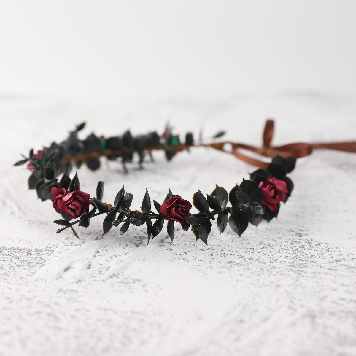 KorViSHOW Flower Crowns for Women Girls - Black Handmade Renaissance Wreath Garland Bridal Wedding Cosplay DIY Halloween Maternity Shoot Vacation Photography Props Shower Deep Red Rose