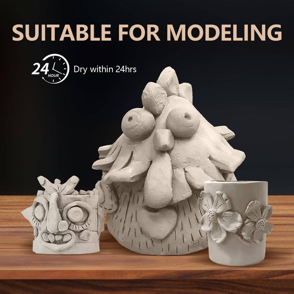 10LBs Natural Air Dry Clay Bulk, VIBRATITE All-Purpose Modeling Sculpting Pottery Clay with 40Pcs Pottery Tools Kit for Beginners and Professional (White)