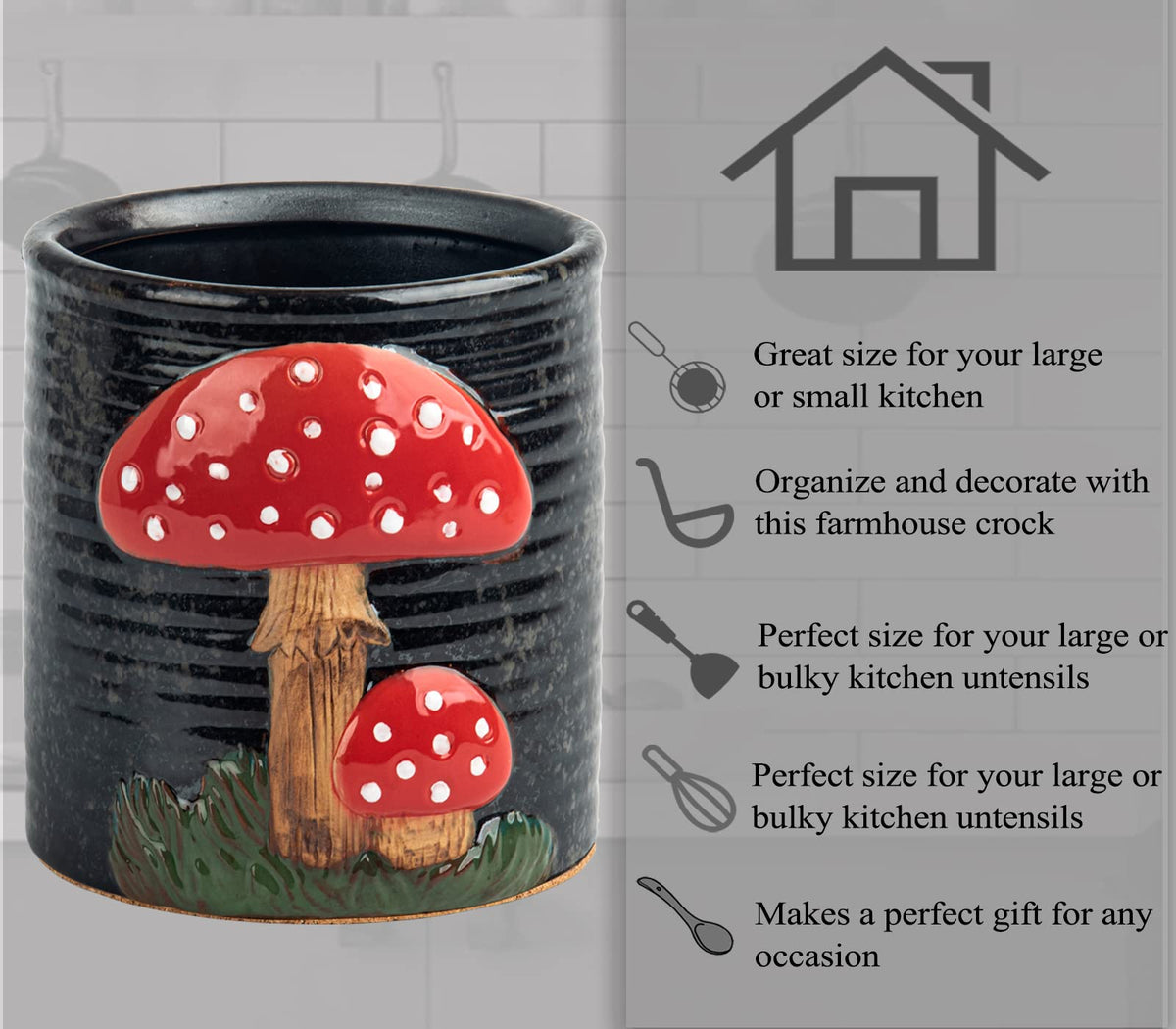 dgudgu Mushroom Kitchen Utensil Holder For Countertop Ceramic Utensil Holder For Kitchen Counter Large Cooking Utensil Utensil Crock Holder Spatula Holder Utensil Organizer For Countertop