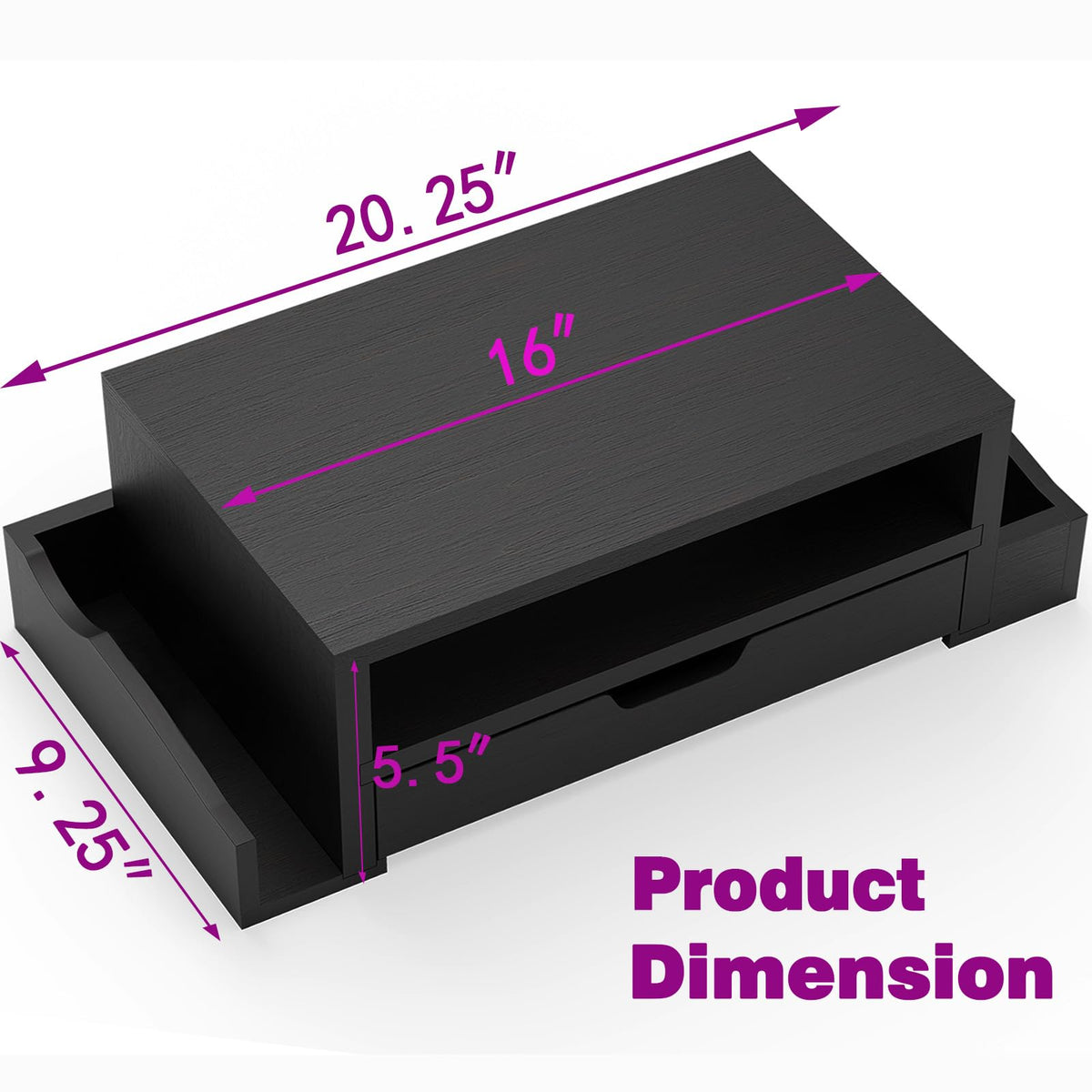 Simple Trending Wood Monitor Stand Riser with Drawer and Pen Holder, Desk Organizer for Home Office, Black