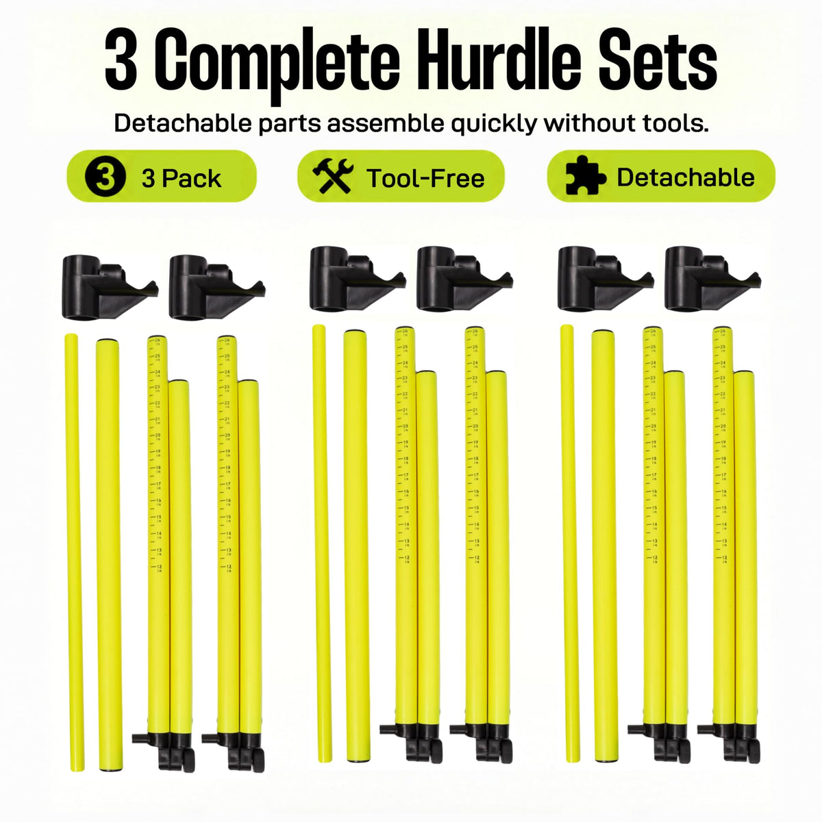 ZSHIGANMA 3 Pack Adjustable Height Hurdles Training Equipment, Agility Speed Jumping Training Equipment for Basketball Soccer Football Dogs, Indoor & Outdoor, Detachable Hurdles Track and Field(Green)