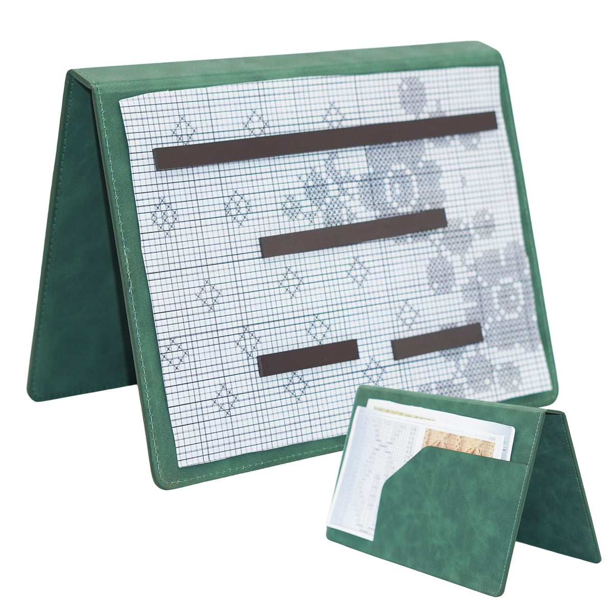 Cowenhey Knitting Pattern Holder with Pocket, Knitting Chart Holder with 4 Replacement Magnets, Holder Foldable Knitting Chart Keeper for Fixed Crochet Pattern on Knitting Pattern (Green)