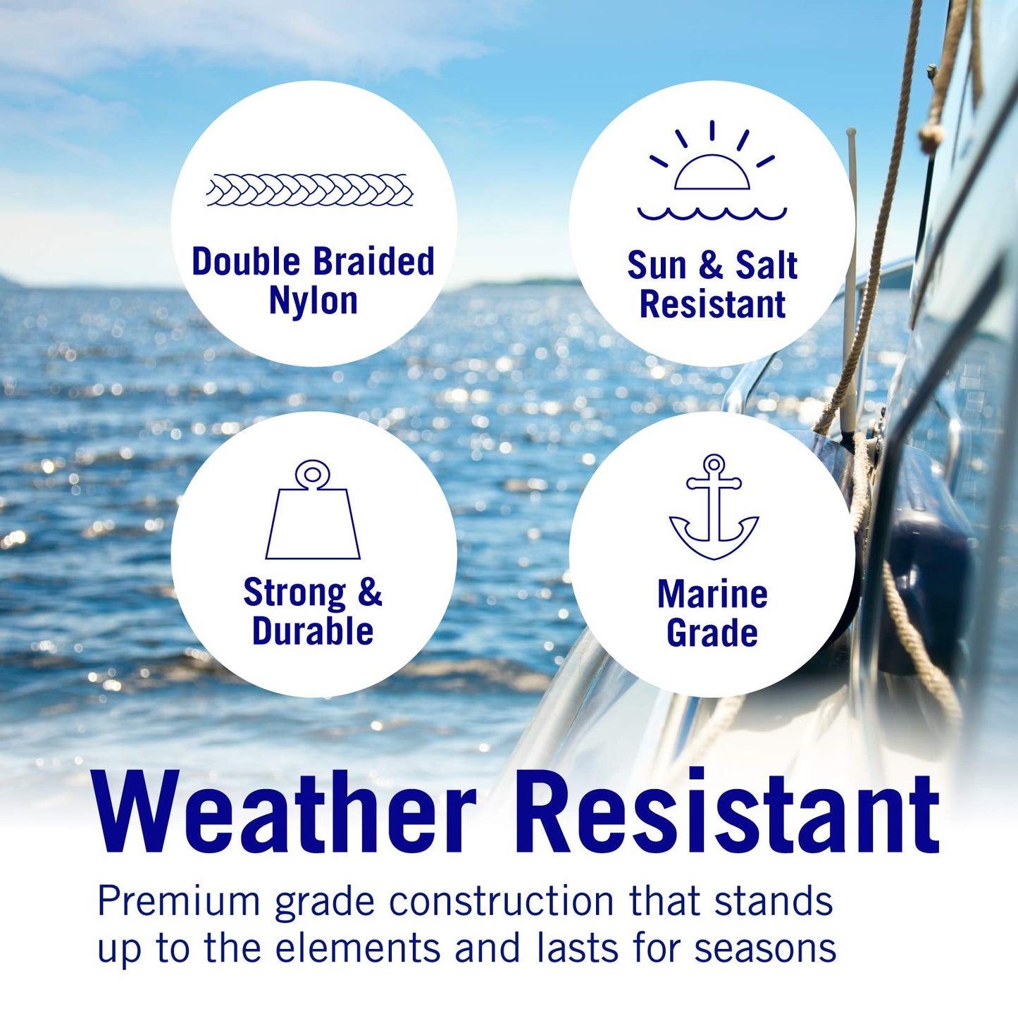 Better Boat Premium Anchor Rope, 100 Ft Double Braided White Nylon Marine Line, Reflective 3/8 Inch Reel for Anchors and Boats - White