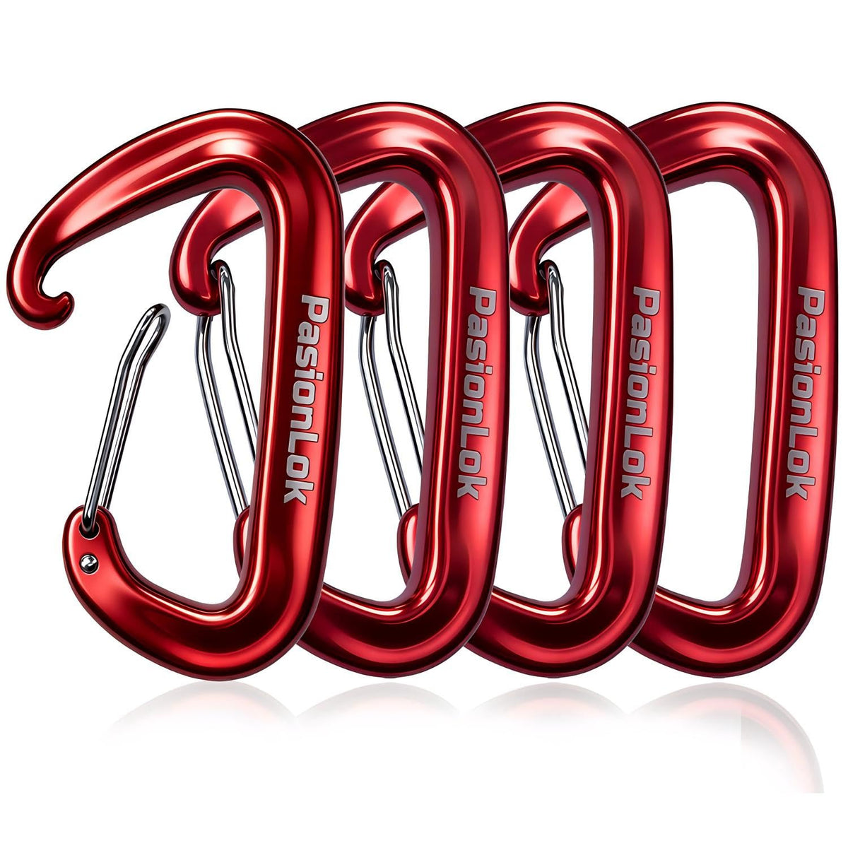 PasionLok Carabiner Clips Heavy Duty 12KN, 4 Pack Aluminum Carabiner Keychain, Small D Ring Hook for Hammock Camping Essentials, Backpack Key Ring Clip, Dog Leash, Multi Color