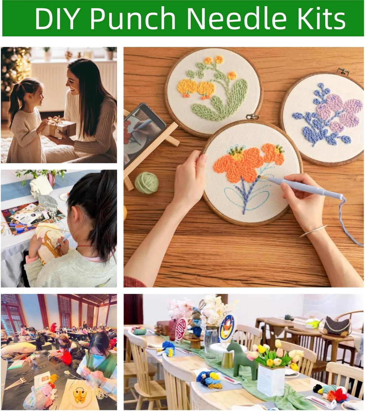 Punch Needle kit for Beginners, Punch Stitching kit for Adults, Needle Punch Kits for Adults–Bear Hugging a Tree, Easy Craft for Beginners.