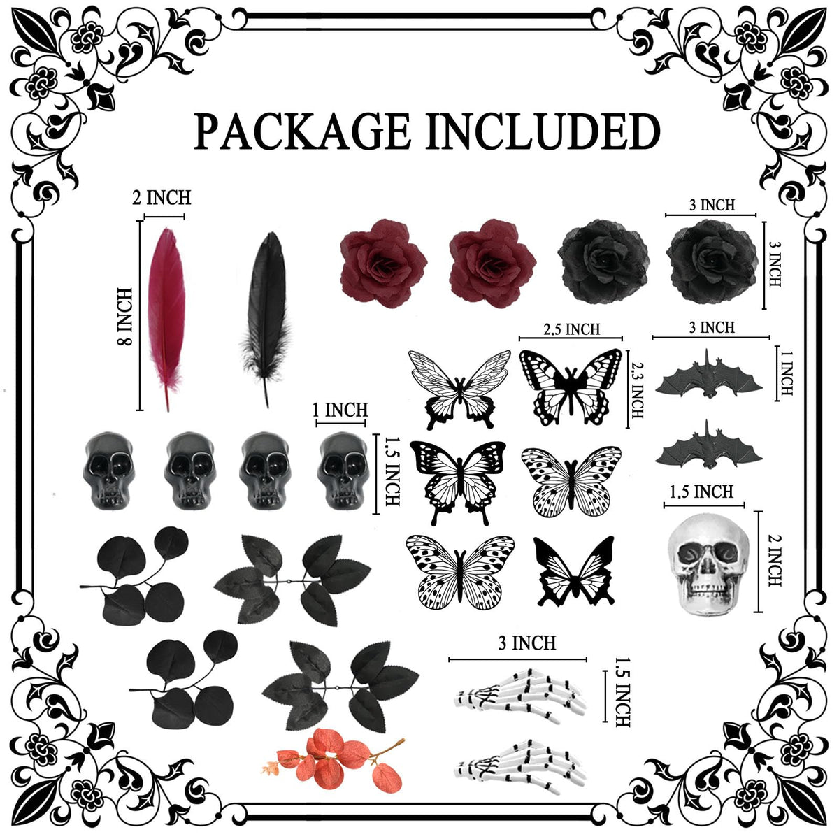 TSVATE Gothic Cake Decorations - 26PCS Black Cake Toppers with Red Black Rose, Skull, Butterfly Cupcake Toppers for Goth Birthday, Wedding, Halloween