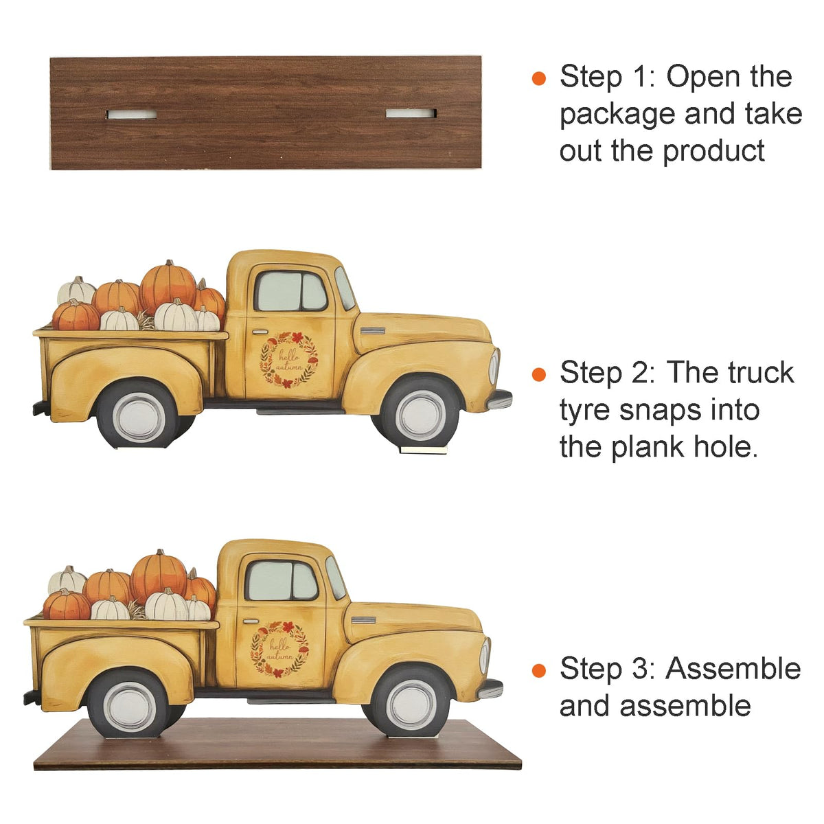 Hello Autumn Decor Halloween Pumpkins fall Harvest Truck Sign for Home,Farmhouse,Office,Garden Wooden desktop decoration Thanksgiving Table Decorations