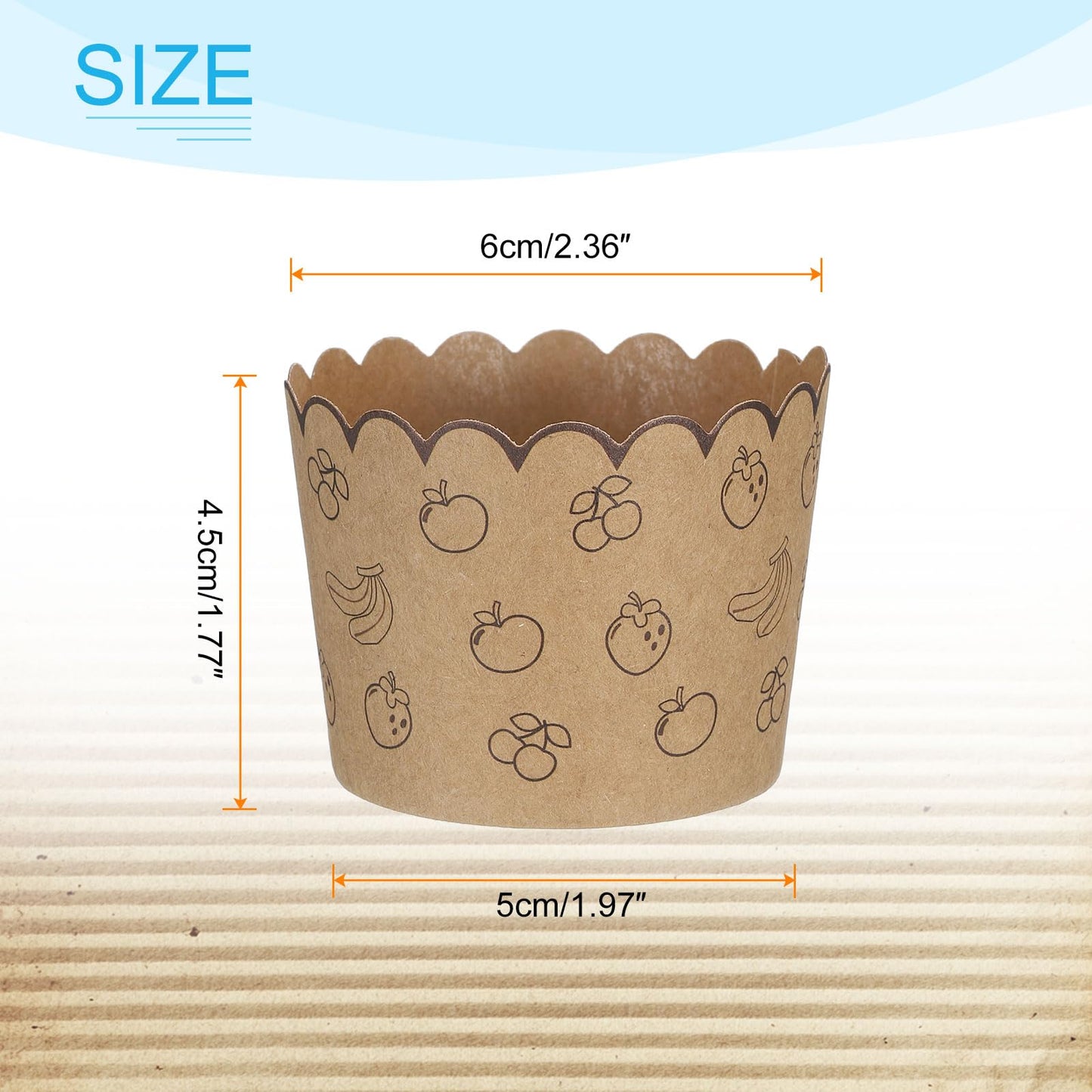 HARFINGTON 150Pcs Paper Baking Cups Small Brown Kraft Paper Muffins Liner Cupcake Greaseproof Disposable Bulk Wrappers for Wedding Birthday Graduation, Fruit