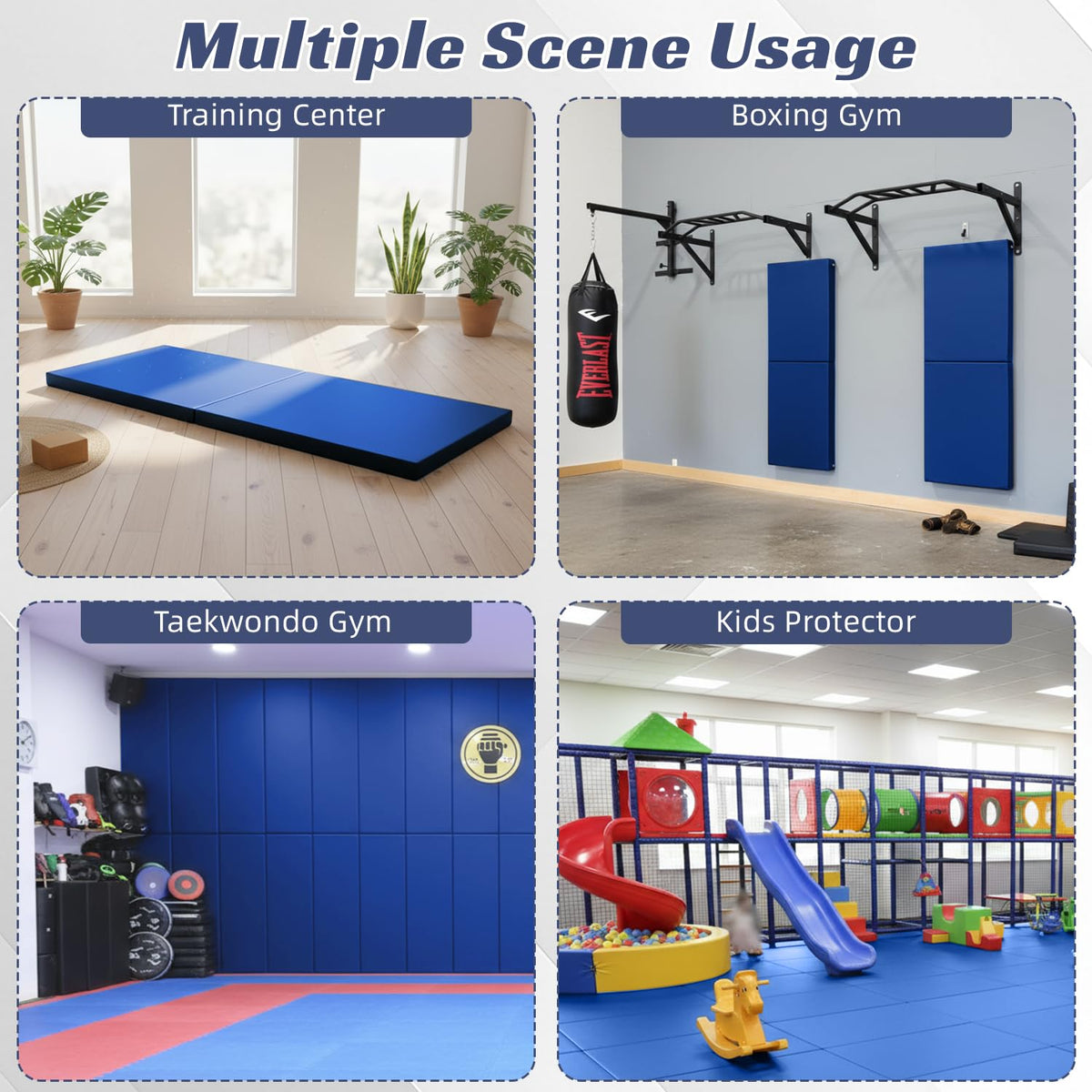 ybaymy 2" Thick Wall Padding, Wall Pads for Gym Basketball Court Garage Wall Mount Protector, Anti Collision Mat for Kids Foldable Exercise Mats for Taekwondo Garage (Blue)