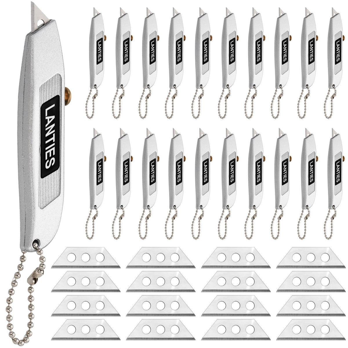 20 Pcs Mini Retractable Utility Knife with 40 Pcs Carbon Steel Blades Set Three-position Retractable Box Cutter on Keychain Small Pocket Knives for Cardboard Carpet Drywall