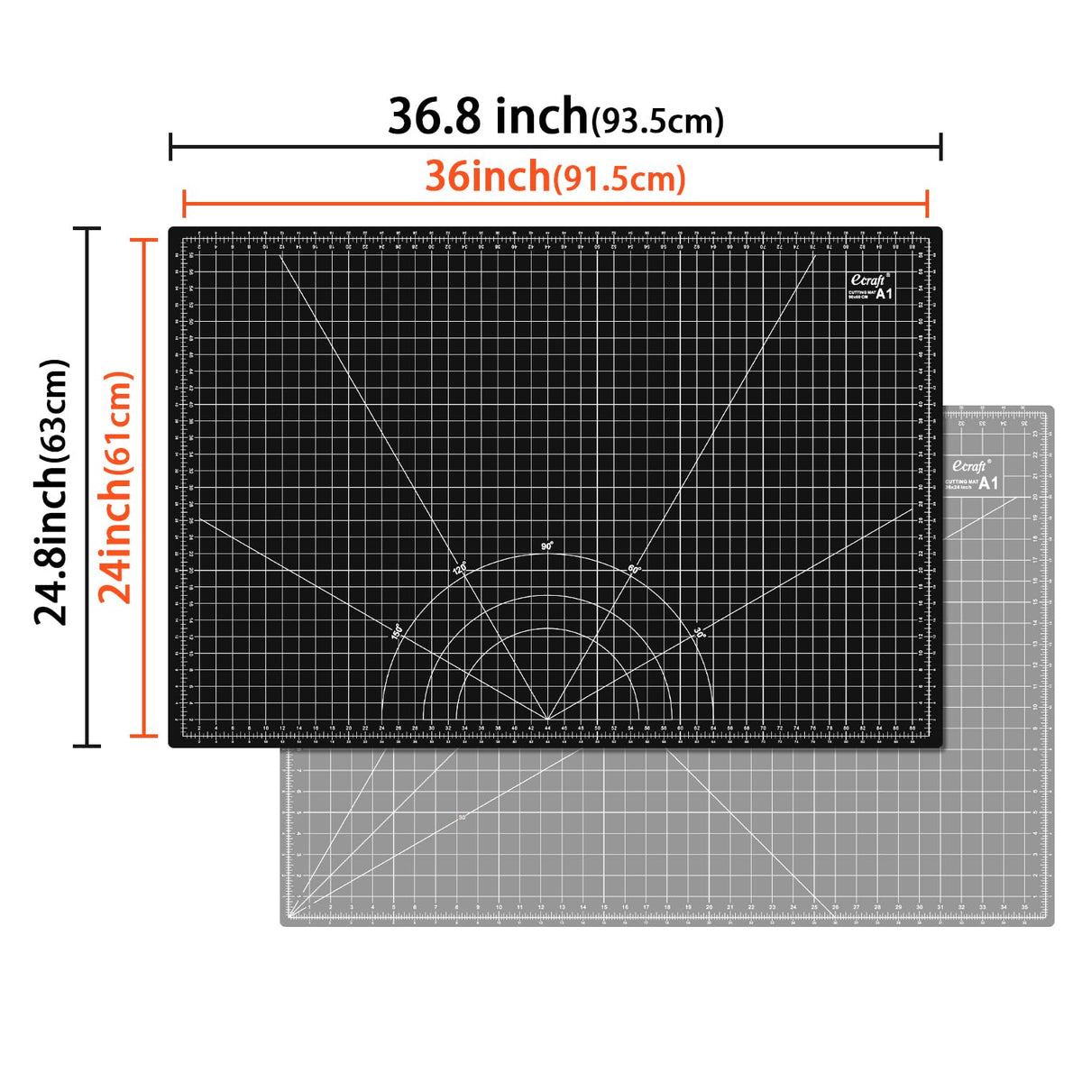 Ecraft Large Self Healing Cutting Mat: 24" x 36" Double Sided 5-Ply Hobby Mat, A1 Rotary Cutting Sewing Mat for Crafts, Fabric,Sewing,Quilting,Scrapbooking,Projects,Grey/Black