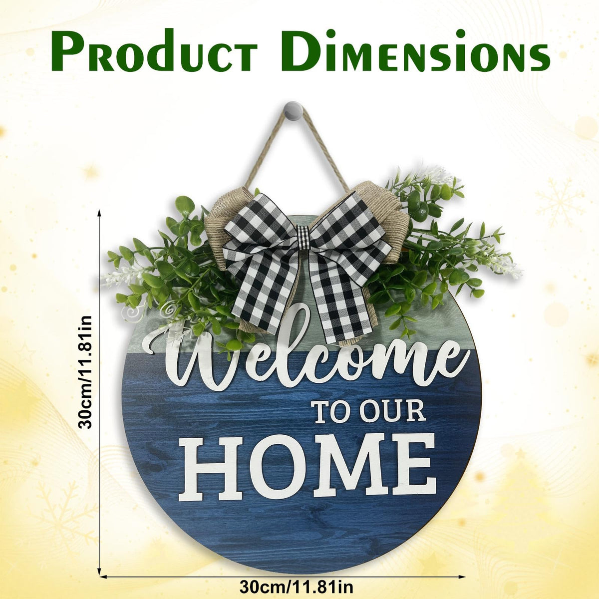 VPDTVK Welcome Sign for Front Door, Rustic Welcome Door Sign Outdoor Wreaths Decor for Spring Summer Autumn and Winter All Seasons Holiday Halloween Christmas(Blue)