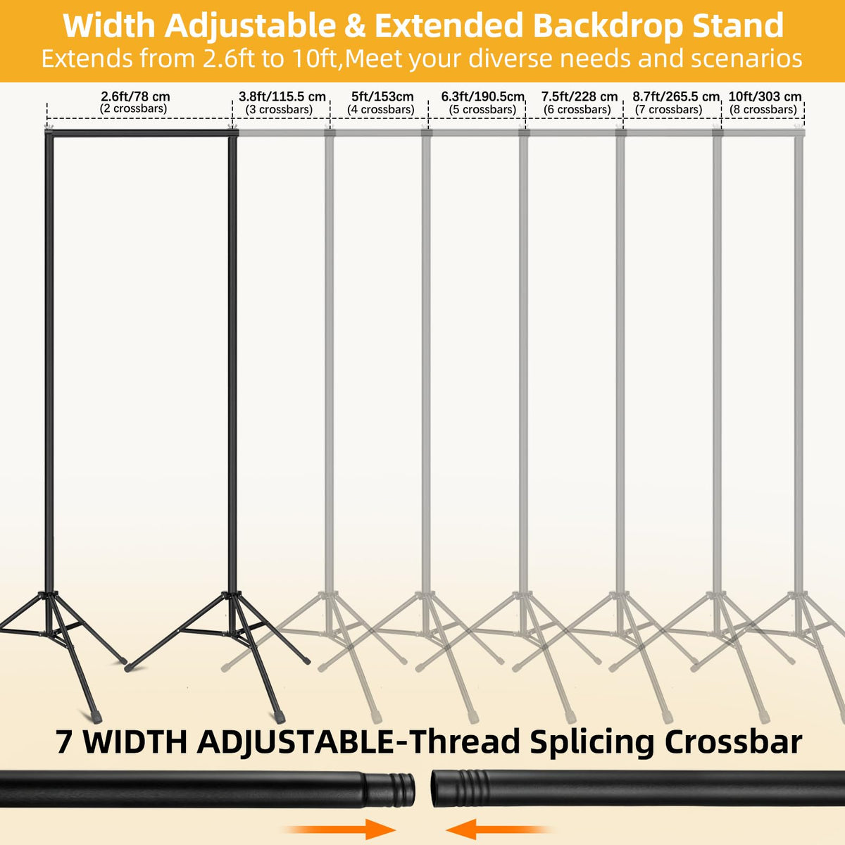 Backdrop Stand 10x7ft(WxH)- 7 Widths Photo Studio Adjustable Background Stand Support kit with Clamps,Carrying Bag for Party, Photo Booth, Banner, Events Decoration, Wedding, Photography