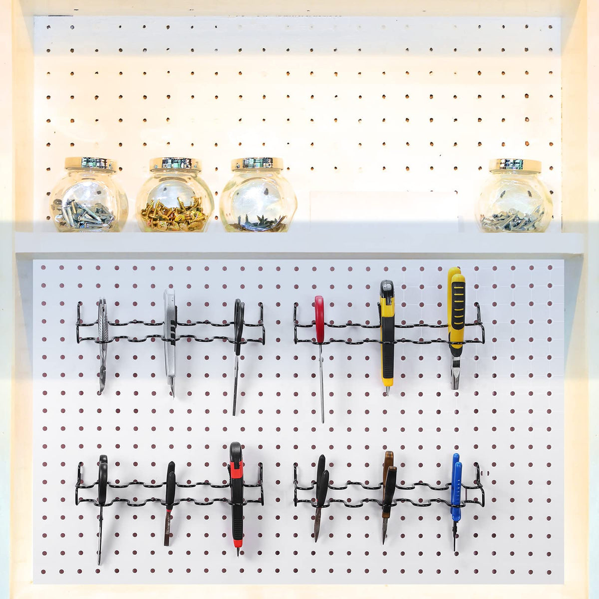Hanaive 4 Pieces Pegboard Pliers Holder, Holds 11 Plier Per Rack, Steel Pegboard Hooks Pliers Peg Board Organizer Accessories Organizer for Workbench Garage Tool Shed Craft Room(Black)