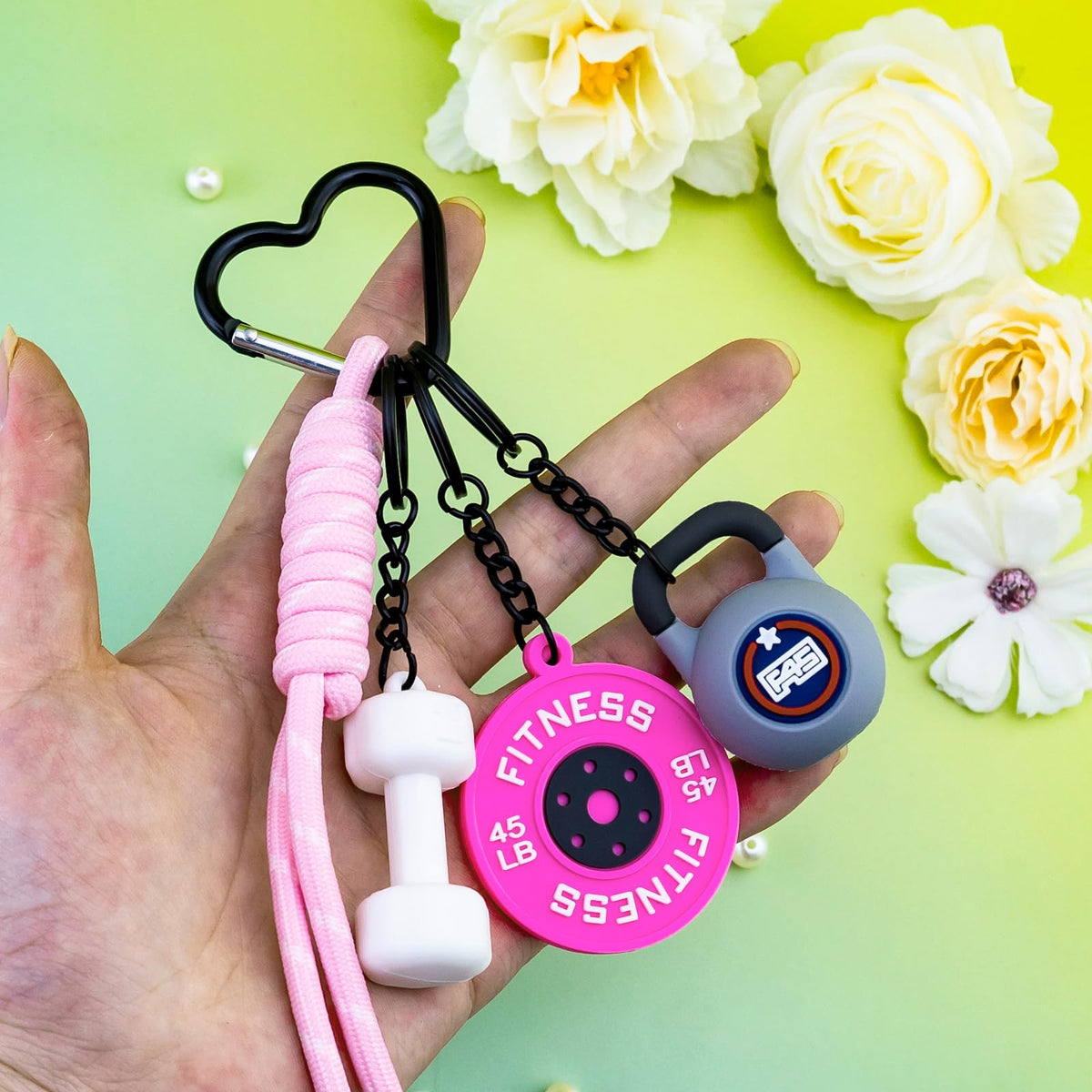 VIESUJI Gym Gifts for Women Pink Bag Charm Gym Bag Accessories Barbell Fitness Dumbbell Keychain backpack Charms Fitness Enthusiast gifts