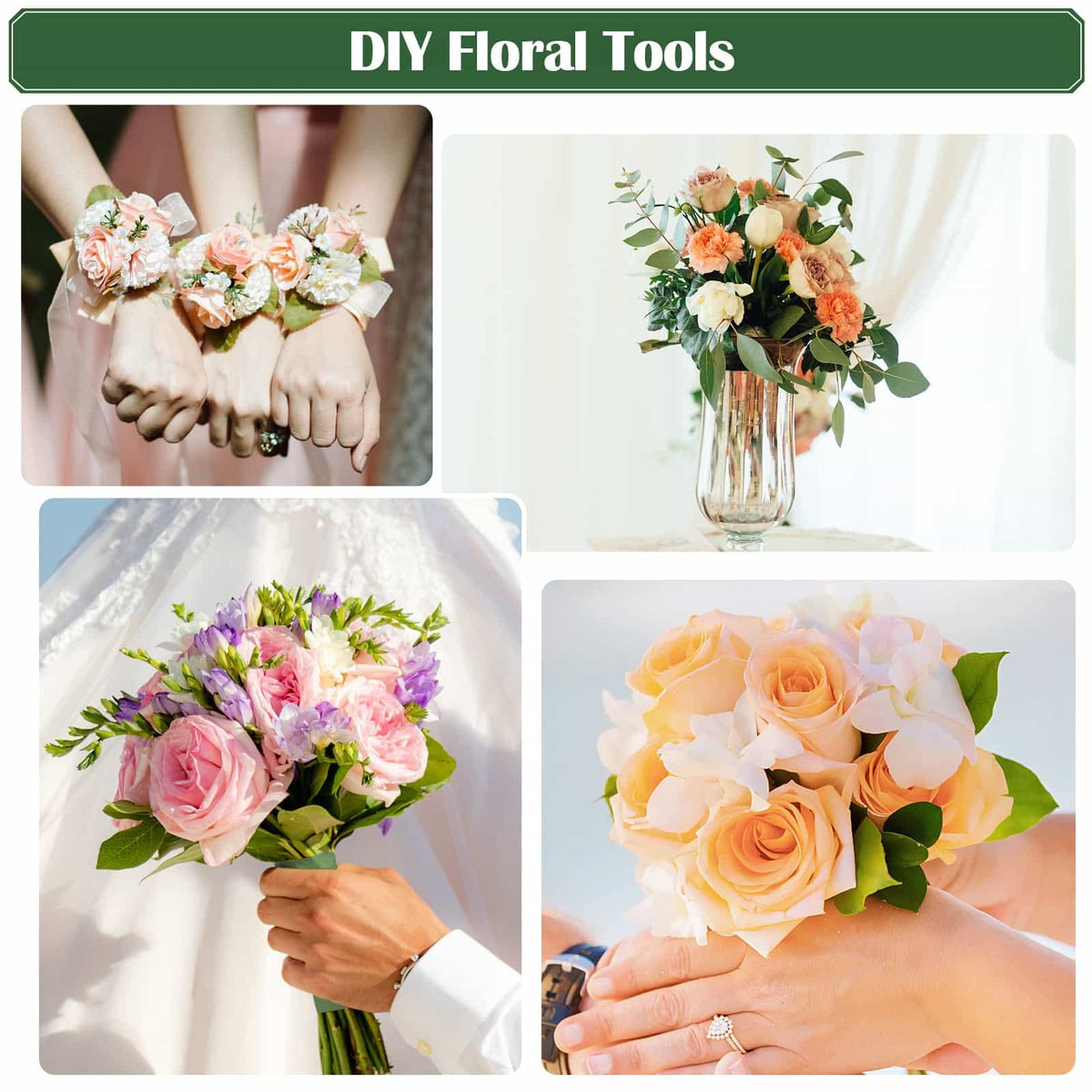 PAXCOO Floral Arrangement Kit with Green Tape and Wire, Boutonniere Flower pin, Wire Cutter for Wreath Making Supplies