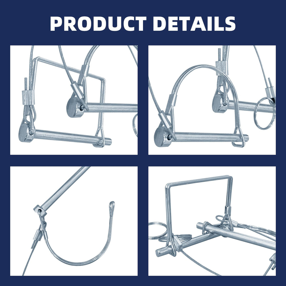 10 Pack Trailer Coupler Pin 1/4 Inch Diameter x 2-3/4-Inch Safety Coupler Pins with Extended Cord and Quick Release Ring, Wire Shaft Locking Pin for Farm Trailers Wagons Towing