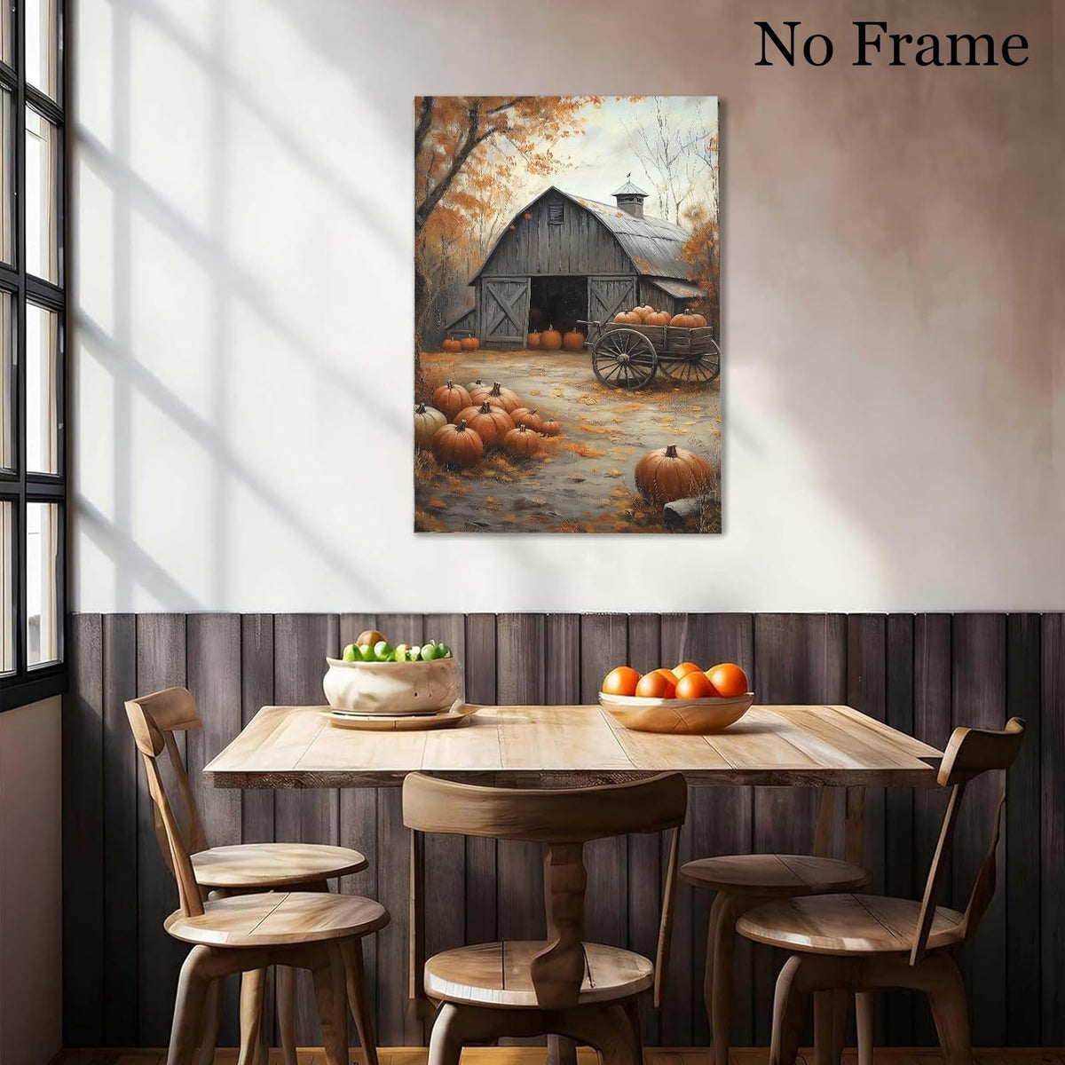 Pumpkin Wall Art Halloween Autumn Canvas Vintage Barn Wall Art Autumn Farmhouse Picture Fall Pumpkins Prints Vintage Halloween Poster Farmhouse Landscape Canvas 24x16inch Frameless