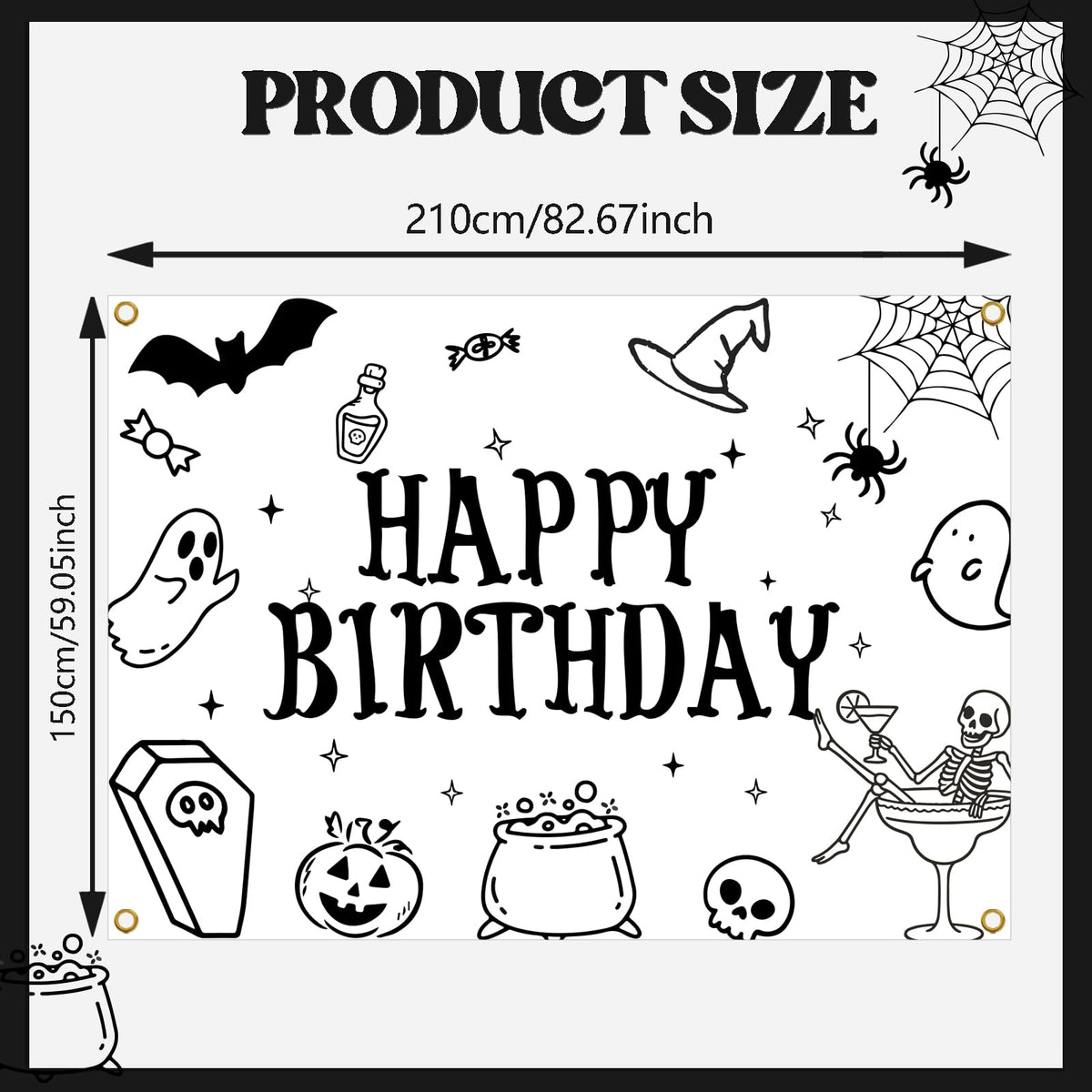 Halloween Happy Birthday Backdrop, Ghost Bat Pumpkin Skull Witch Birthday Party Decorations Halloween Themed Birthday Party Photo Background, 7 * 5Ft