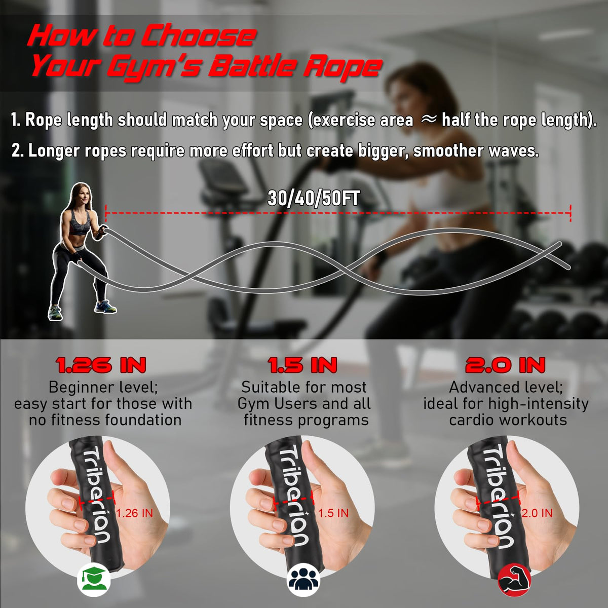 Battle Rope for Home Gym Workout - 1.5 Inch 30ft Heavy Weighted Training Exercise Ropes Fitness Equipment with Sleeve and Anchor Strap Kit for Outdoor Working Out