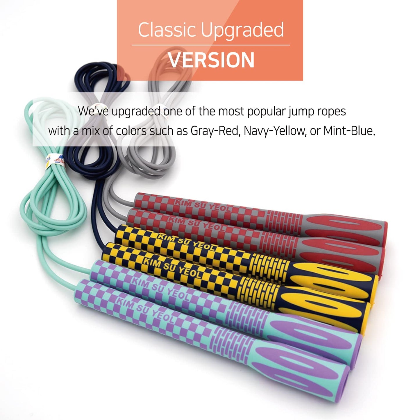 Skipping Jump Rope for Fitness Workout - Light Weight, Adjustable, Tangle Free, Excellent line control for Cardio Boxing, CrossFit, Training Exercise All Ages and Gender ( Special Luxury, KA-220, Made in Korea) (Navy-Yellow)