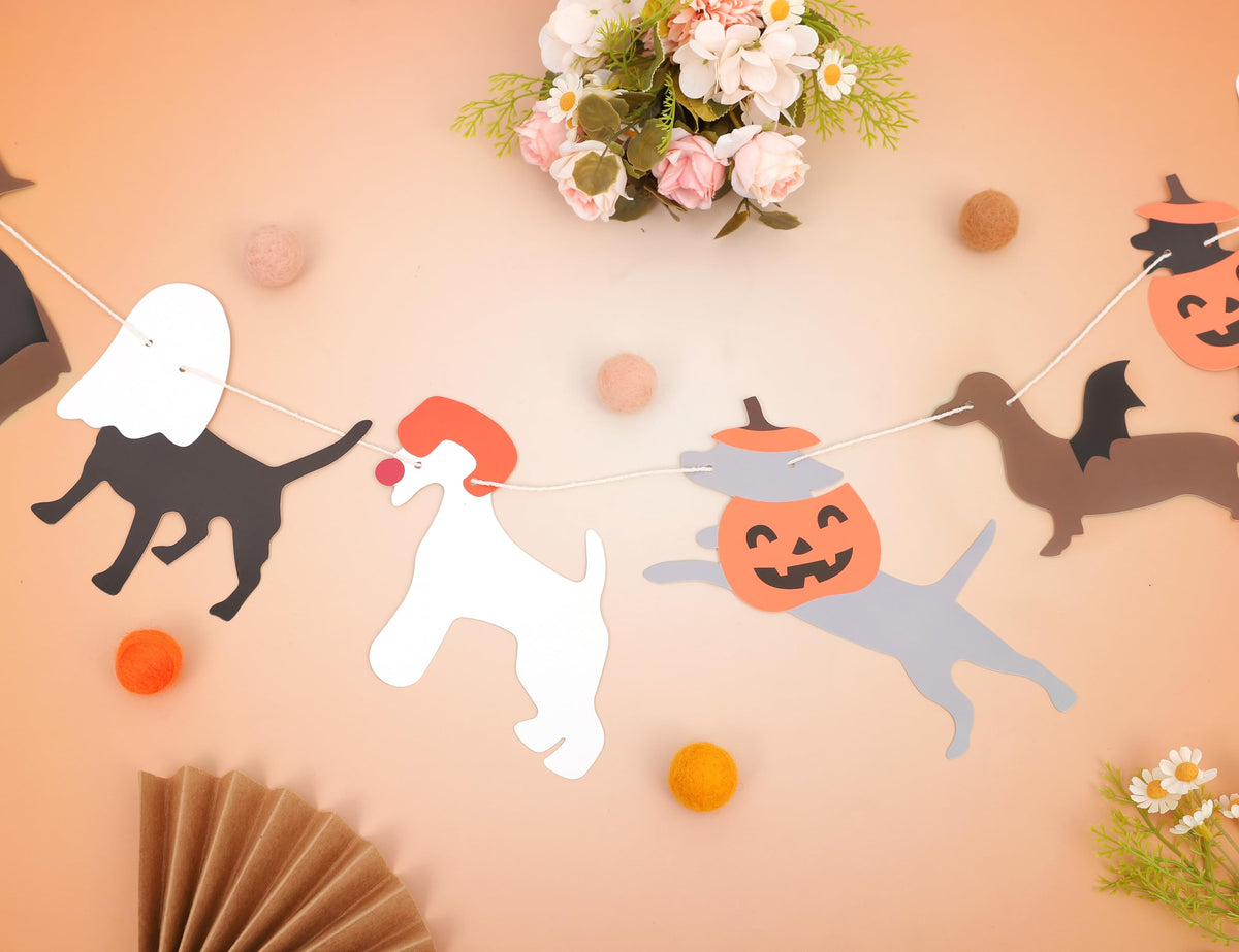 Halloween Dog Garland - Spooky Dogs Banner, Cute Witch Hat Pumpkin Puppy Dog Hanging Banner, Puppy Theme Wall Decor