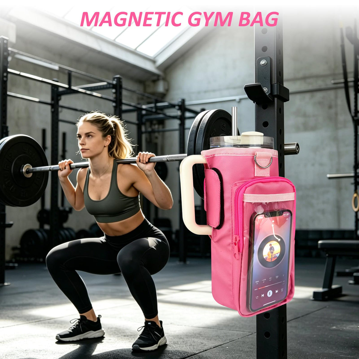 Magnetic Gym Bag, Magnetic Water Bottle Holder for Stanley, Gym accessories, Gym Gifts for Women and Men (PNK, 40 OZ)