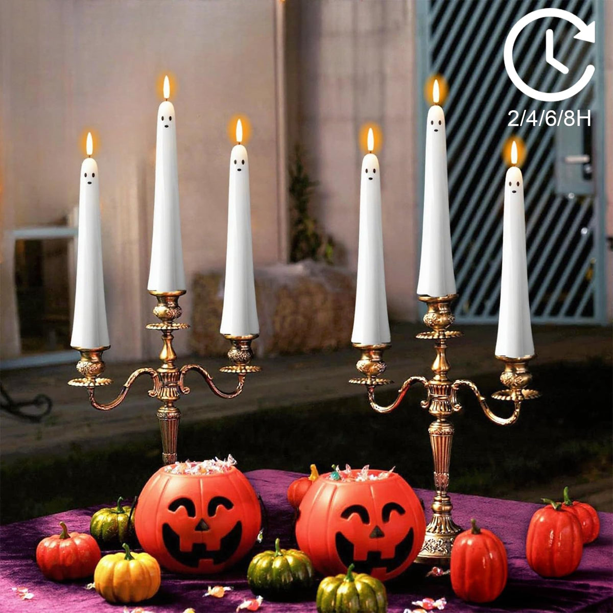 Wondise Halloween Flameless Taper Candles with Remote & Timer, Spooky Ghost Battery Operated Real Wax 3D Wick Flickering Halloween Candles for Halloween Decorations Indoor Gift