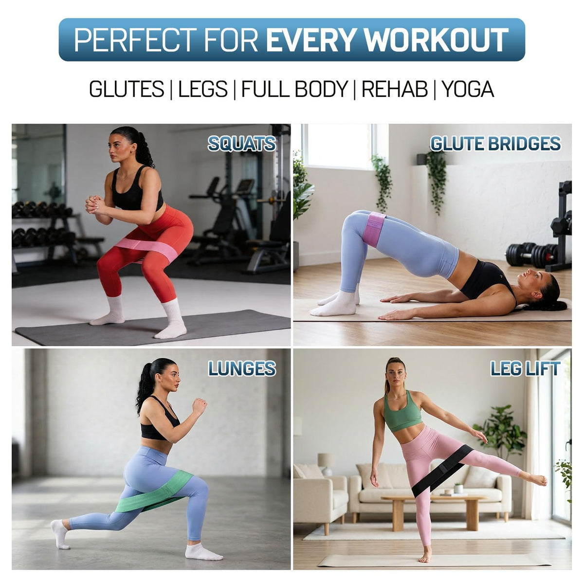 Resistance Bands, Workout Bands, Exercise Bands for Working Out with Workout Bands Guide, 4 Levels Booty Bands, Leg Exercise Bands Resistance, Glute Bands, Non-Slip Fabric Elastic Bands for Men Women