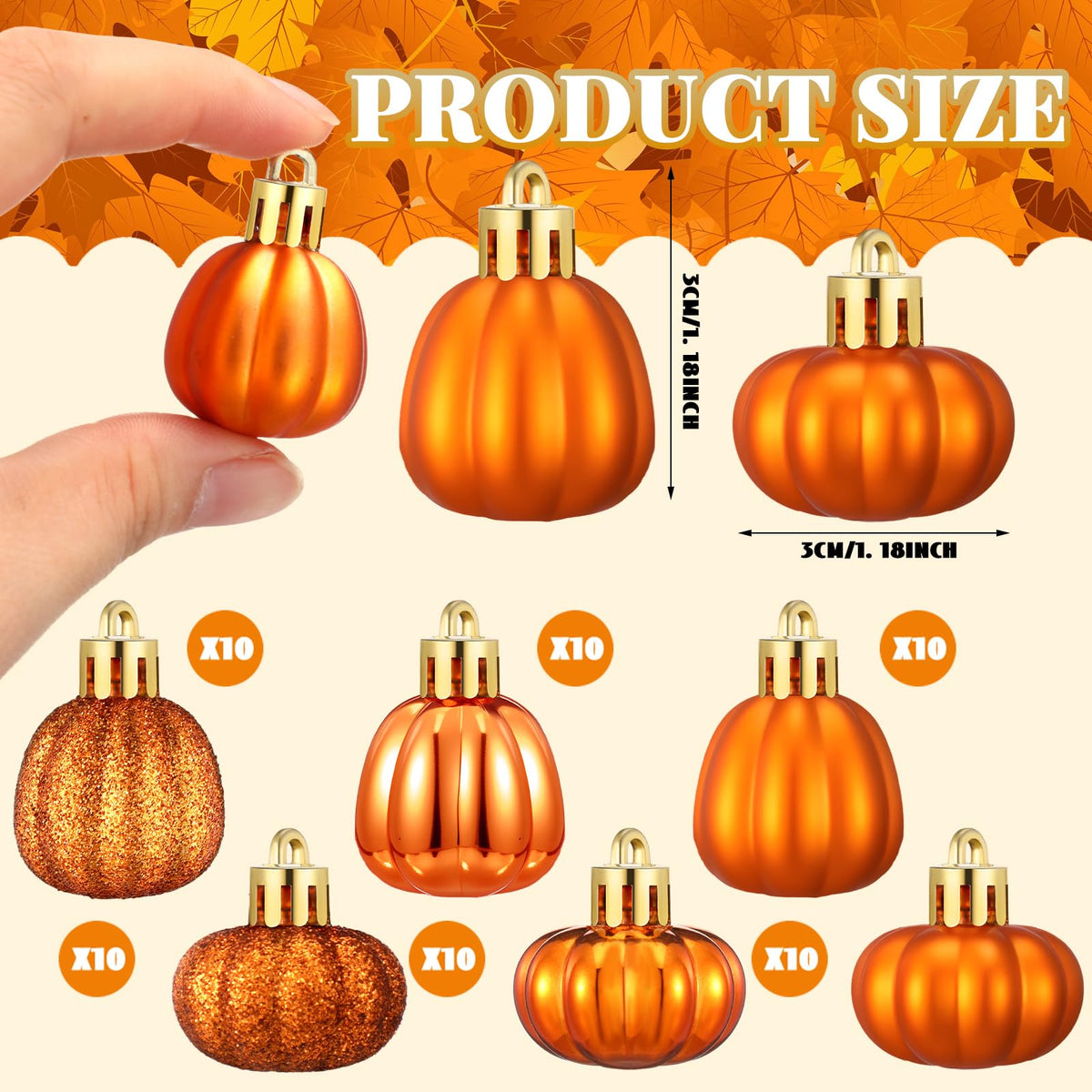 60 Pcs Fall Pumpkin Hanging Ornaments Fall Mini Pumpkin Ball Ornaments Thanksgiving Tree Hanging Decorations for Autumn Thanksgiving Harvest Small Tree Home Decor, 6 Styles