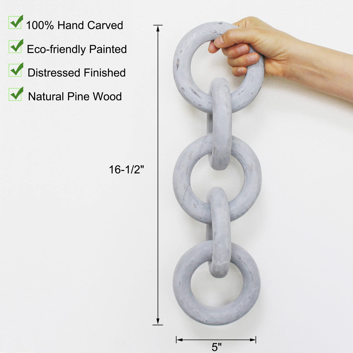 CVHOMEDECO. Rustic Round Wood Chain Link Decor Farmhouse Hand Carved Wood Link for Home, Wall, Table or Shelf décor Accents (Distressed Grey)