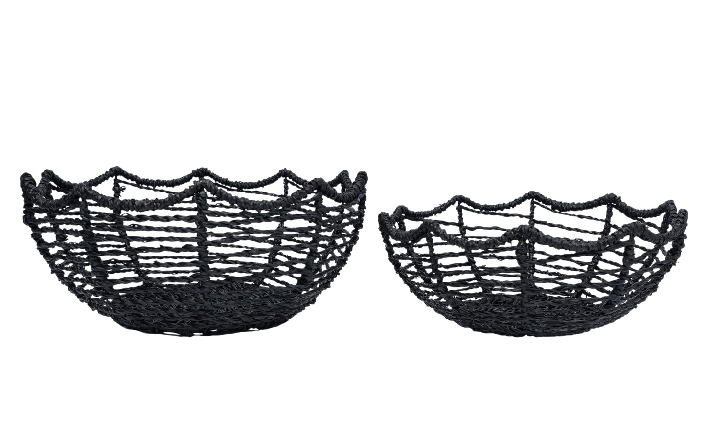 Boston International Halloween Woven Baskets Decorative Storage Tray Set, 2 Sizes, Black Spiderwebs