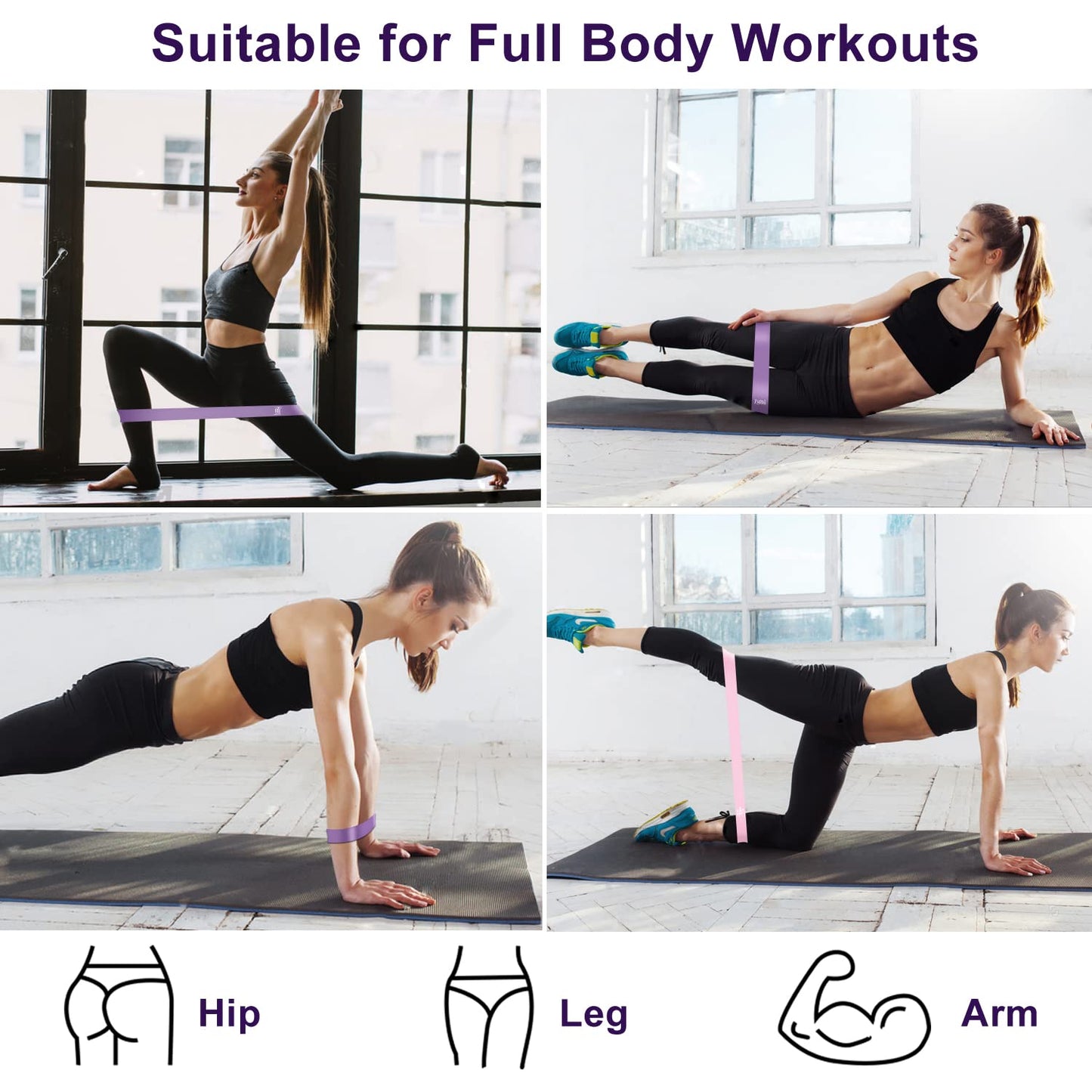 Resistance Bands, 5 Pcs Exercise Bands for Legs Glutes Arms, Skin-Friendly Resistance Fitness Exercise Loop Bands for Gym Home Yoga Pilates with Carry Bag and Instruction Guide