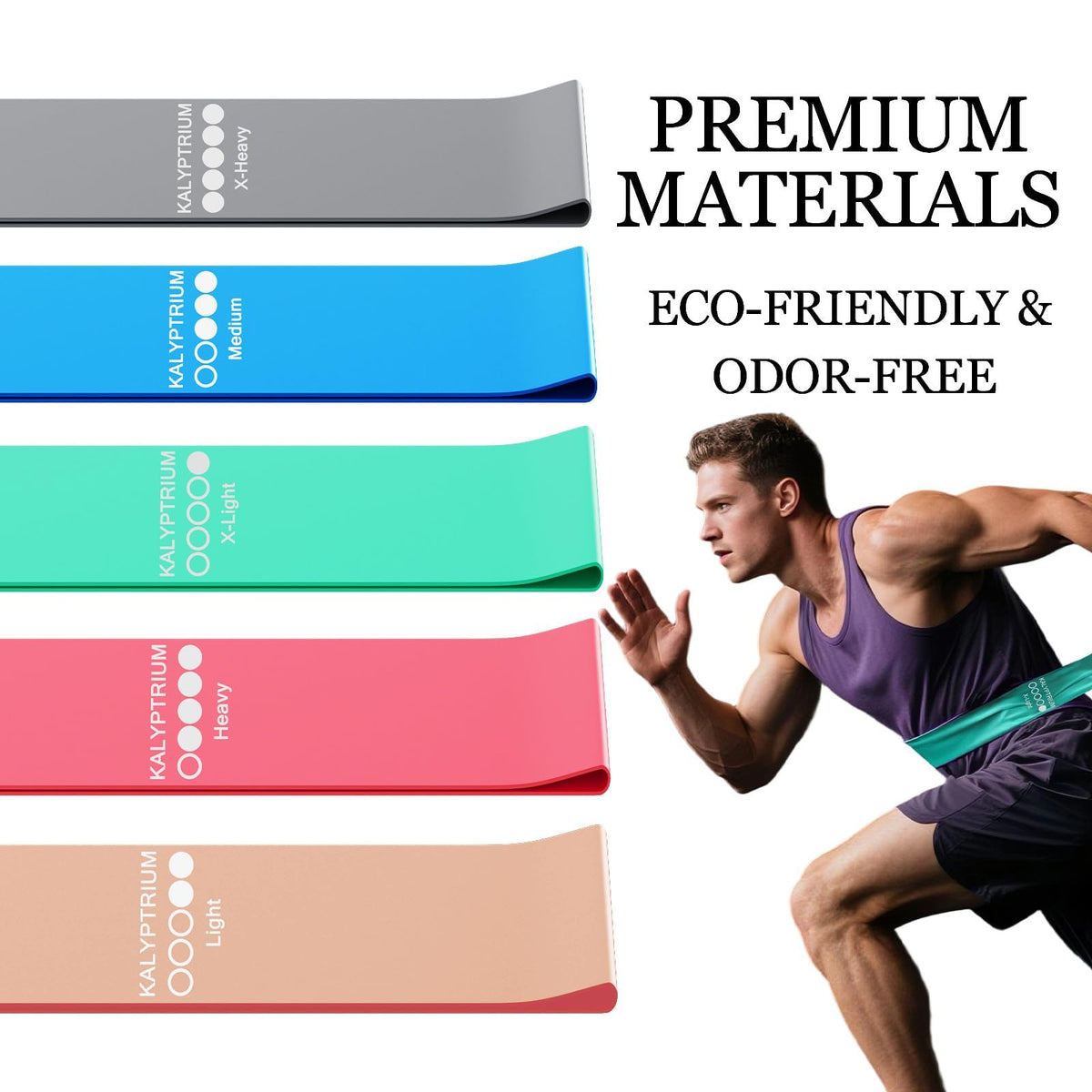 KALYPTRIUM Resistance Bands Set – 5-Level Exercise Bands for Physical Therapy/Yoga/Pilates/Strength Training/Home Fitness Loop Bands with Portable Storage Bag