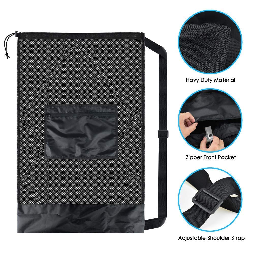 BROTOU Extra Large Mesh Ball Bag, Drawstring Socce Bag for Coach, Use for Basketball, Volleyball, Baseball, Mesh Equipmenbag with Adjustable and Portable Strap (18" x 28")