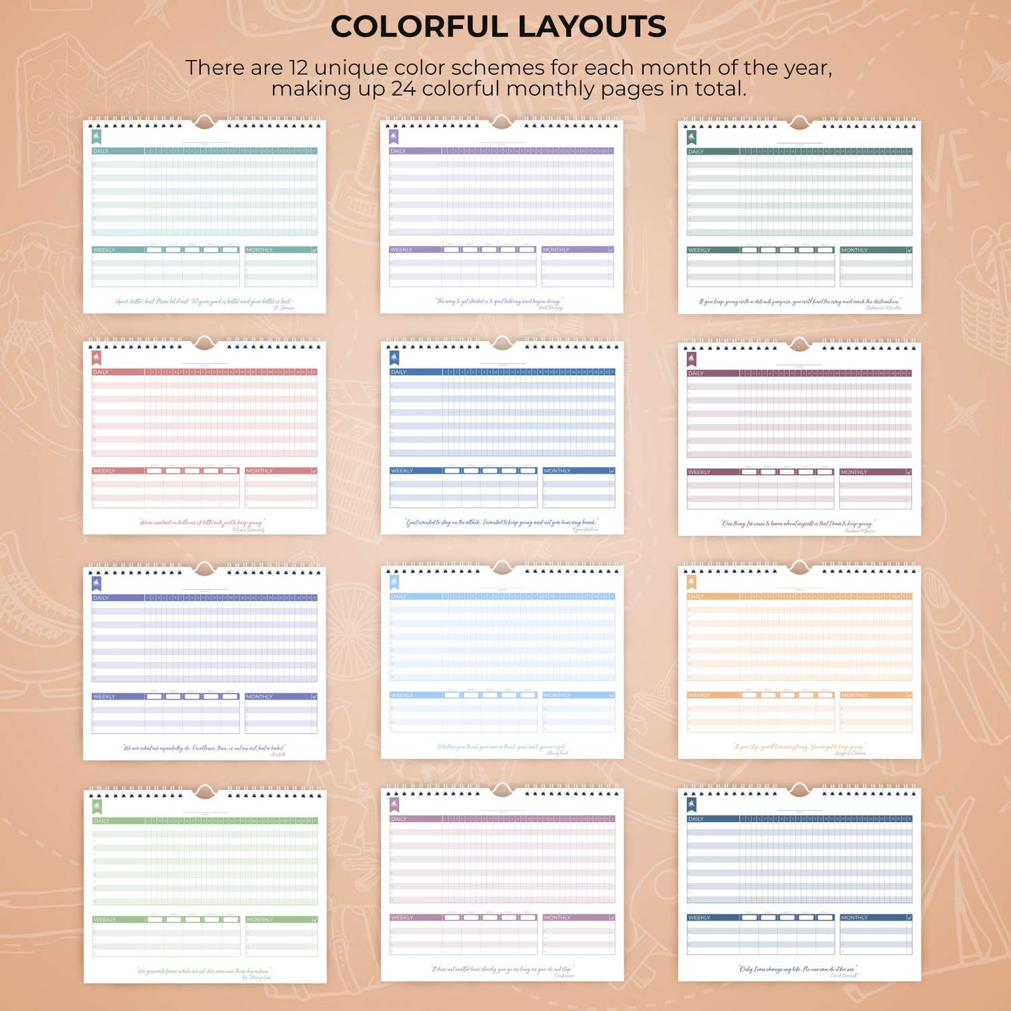 Clever Fox Habit Tracker Calendar – Inspirational Goal Tracker and Habit Calendar for Atomic Habits – Colorful Habit & Goal Planner Journal to Boost Productivity – 24 Months, 10″ x 8″ (Black)