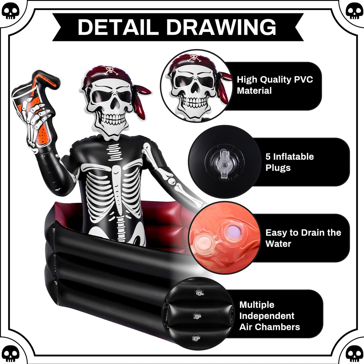39 Inch Halloween Inflatable Decorations Skeleton Drink Cooler, Large Capacity Ice Bucket for Drinks, Halloween Party Supplies for Indoor Outdoor Garden Lawn Yard Decorations