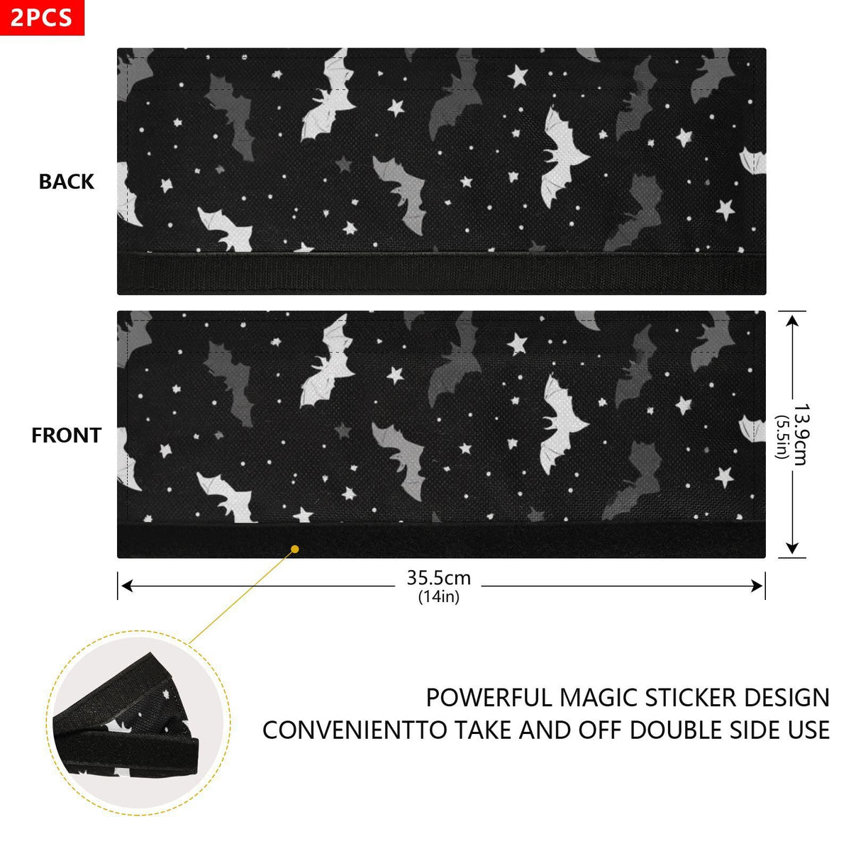 Caikeny Refrigerator Door Handle Covers 2PCS Bat Black Kitchen Appliance Handles Protector Gloves Door Cloth Home Decor for Fridge Oven Dishwasher Microwave