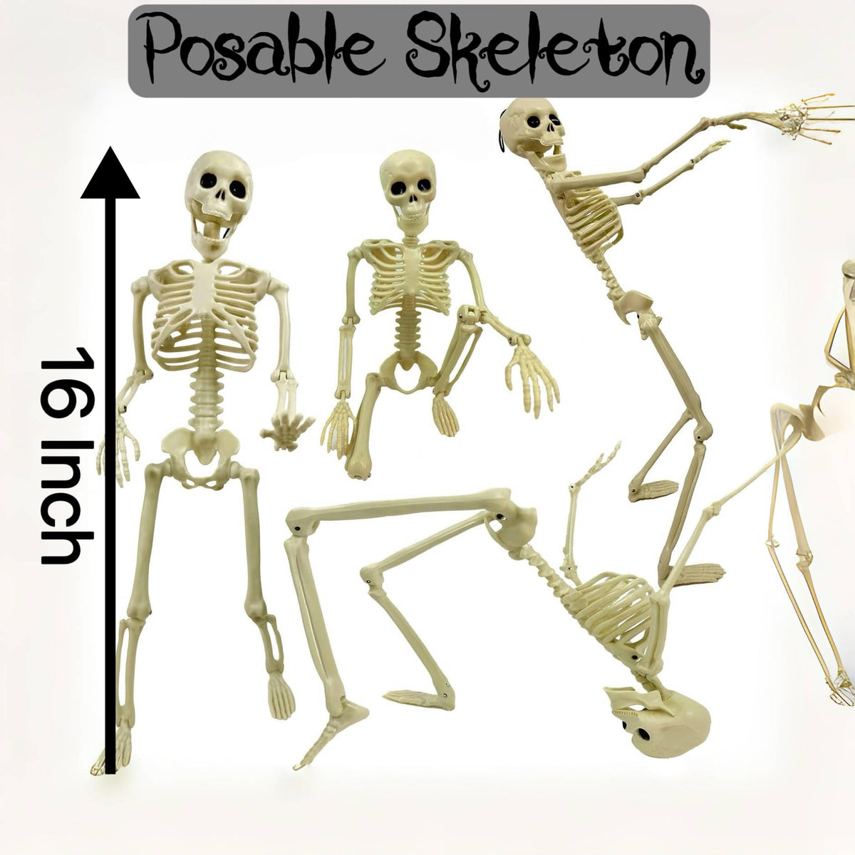 GiftExpress 2-Pack Posable 16" Skeletons + 2-Pack 26" Pink Flamingo Lawn Ornaments Halloween Outdoor Yard Decorations, Spooky Halloween Graveyard