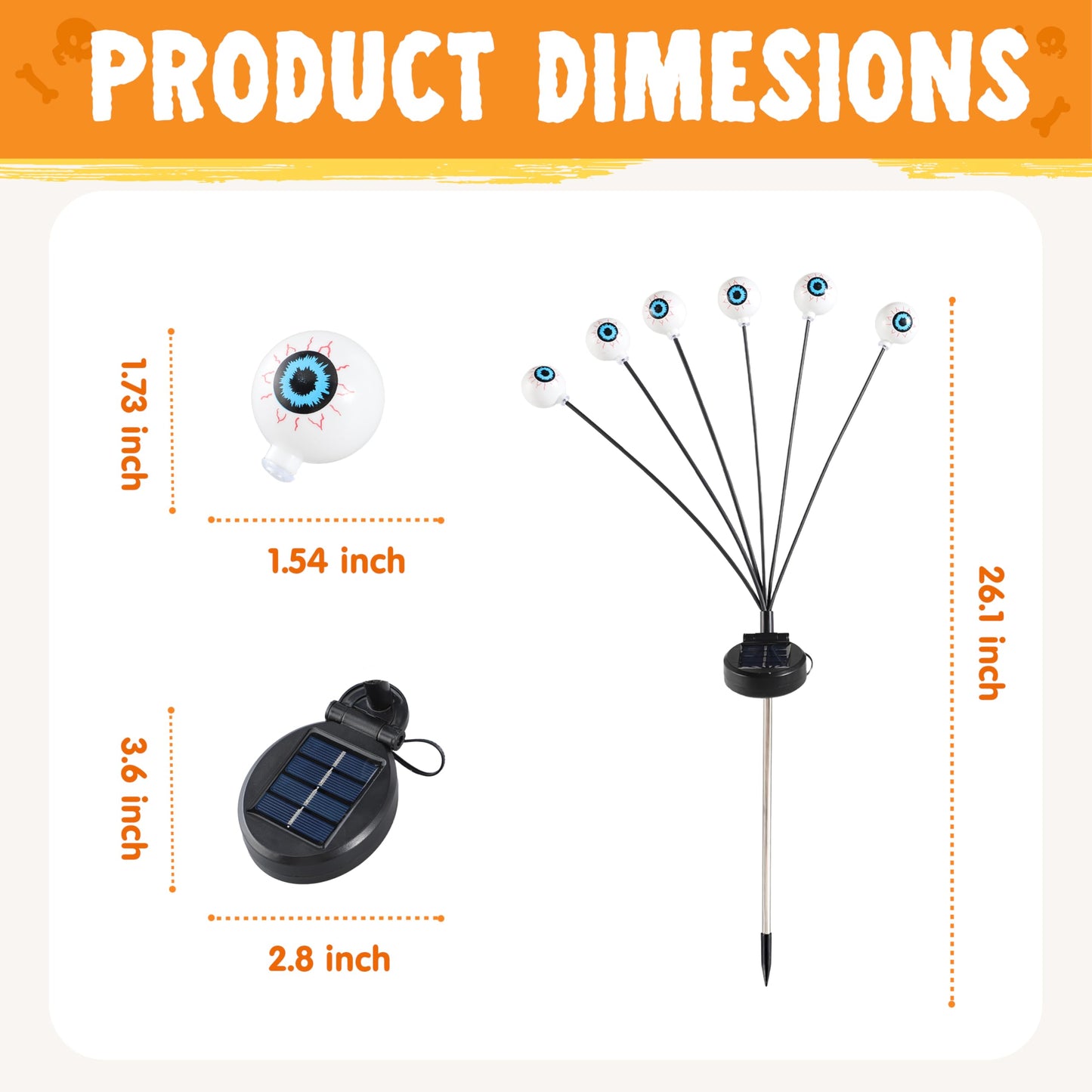 JOYIN Halloween Decorations Outdoor Solar Scary Eyeball Lights, 8 Pcs 48LEDs Warm Pathway Yard Stakes, Waterproof Firefly Lights for Halloween Graveyard Yard Garden Patio Walkway Party