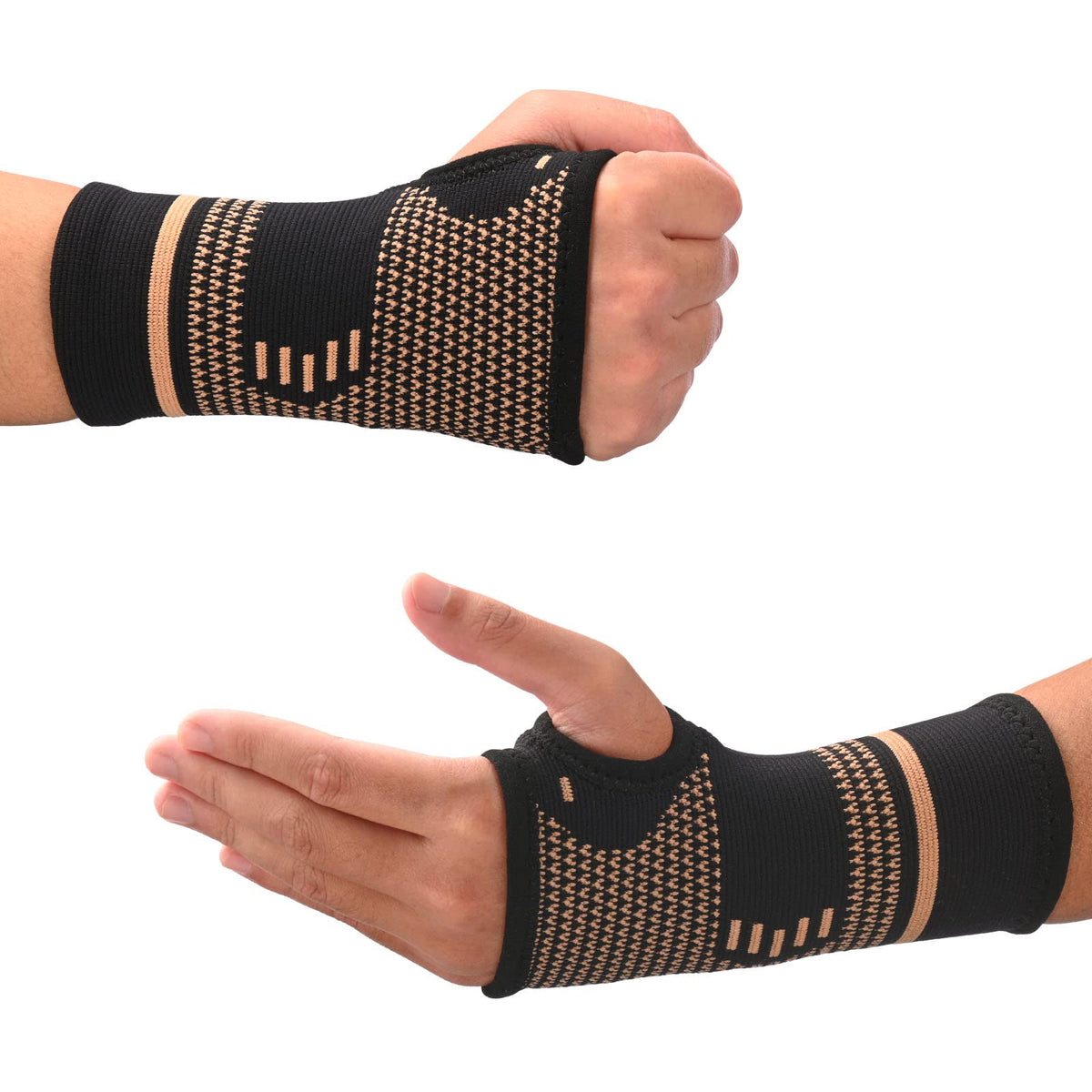 TCOOGO Copper Wrist Compression Sleeves, Comfortable and Breathable for Arthritis, Tendonitis, Sprains, Workout, Carpal Tunnel, Wrist Support for Women and Men (Pair)