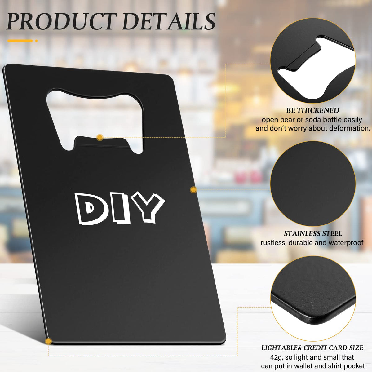40 Pieces Credit Card Bottle Opener Stainless Steel Poker Wallet Bottle Opener for Christmas Gifts Can Be Carved for DIY Wedding Favor Groomsmen Gift(Black)