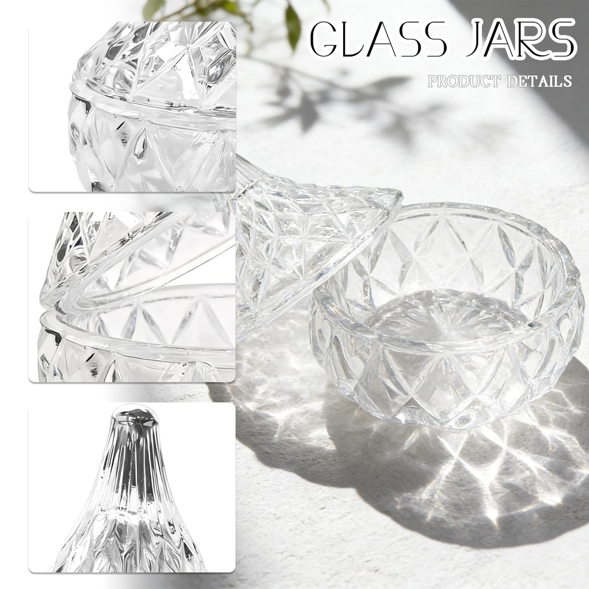 Glass Jewelry Box, Crystal Candy Dish with Lid, Ring Box, Small Trinket Dish, Jewelry Organizer Dish with Lid, Decorative Jewelry Bowls for Home Decor, Christmas Birthday Gifts for Women (Classic)