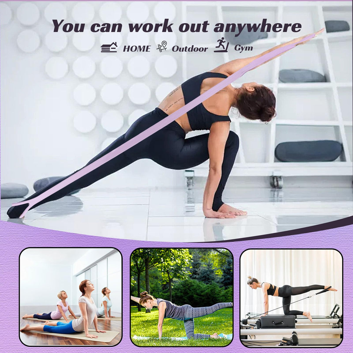 Resistance Band, Figure 8 Fitness Resistance Bands for Exercise Bands, Workout Bands Resistance for Women with Handles, Stretch Bands for Physical Therapy, Yoga, Pilates-Purple