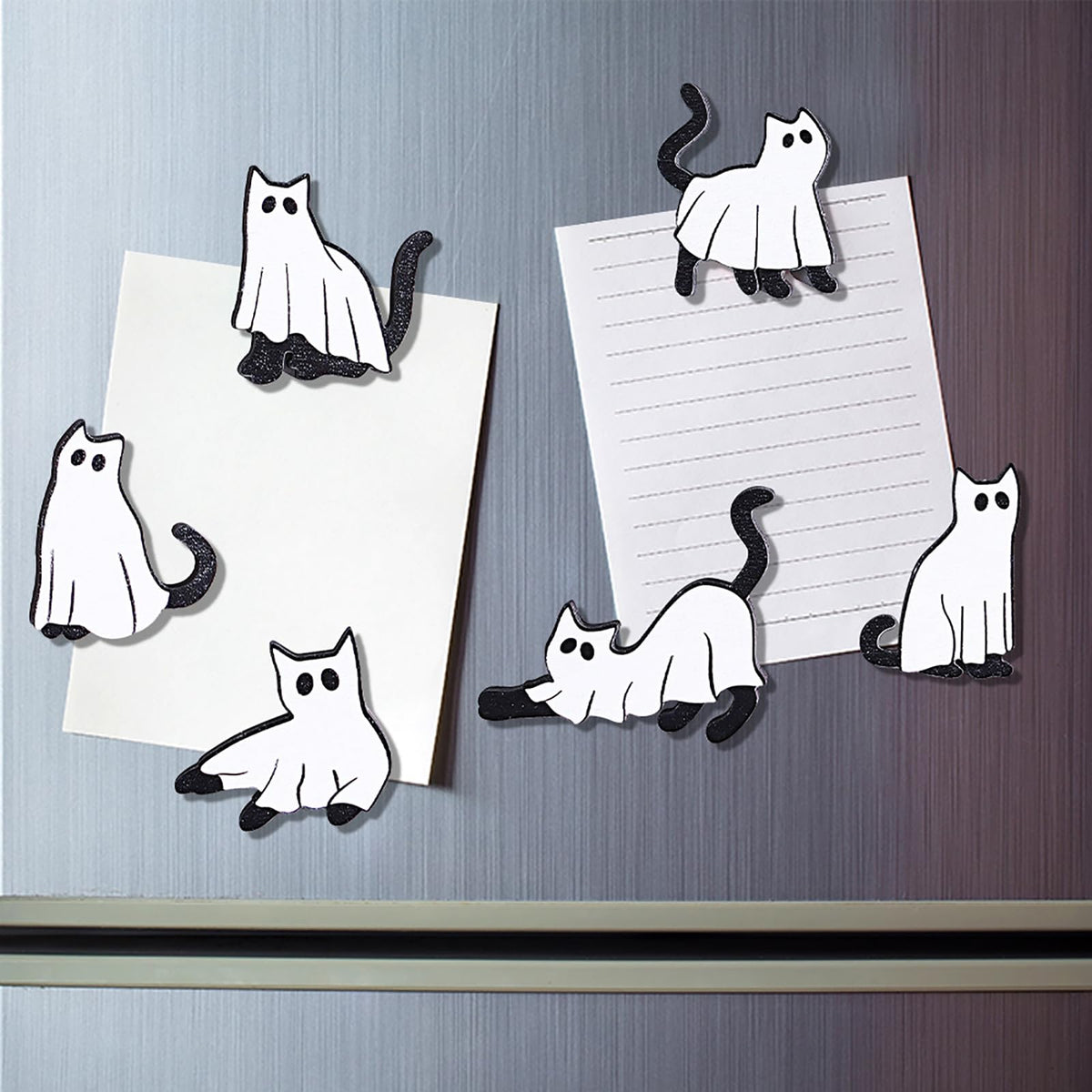 Halloween Ghost Refrigerator Magnets Cute Cat Ghost Magnet Stickers Wood Halloween Picture Frame Magnets for Fridge Fridge Magnetic Decals for Party Decor