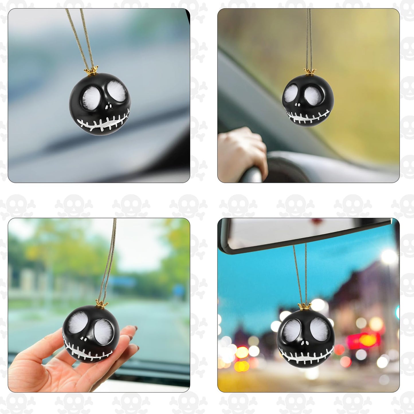 Rearview Mirror Ornament - Cool Skull Pendant, Halloween Flying Ghost Hanging Decoration, Skeleton Swinging Ornament for Car and Home, Birthday Gift for Parties