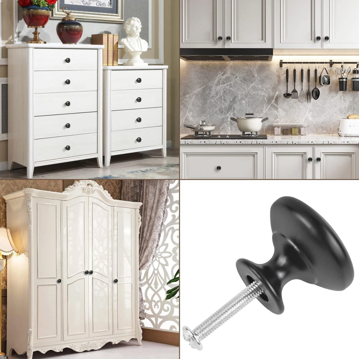 OctinPris 10x Matt Black Cabinet Hardware Round Mushroom Knob Drawer Handles 30mm/1.18" for Kitchen Cupboard Furniture Chest Door Dresser Bathroom