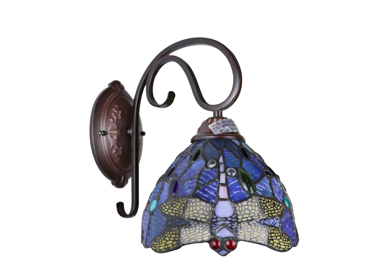 Chloe Lighting Wall Sconce Dragonfly Tiffany-Style Dark Bronze 1 Light 8in Wide Multicolor CH3T524BD08-WS1